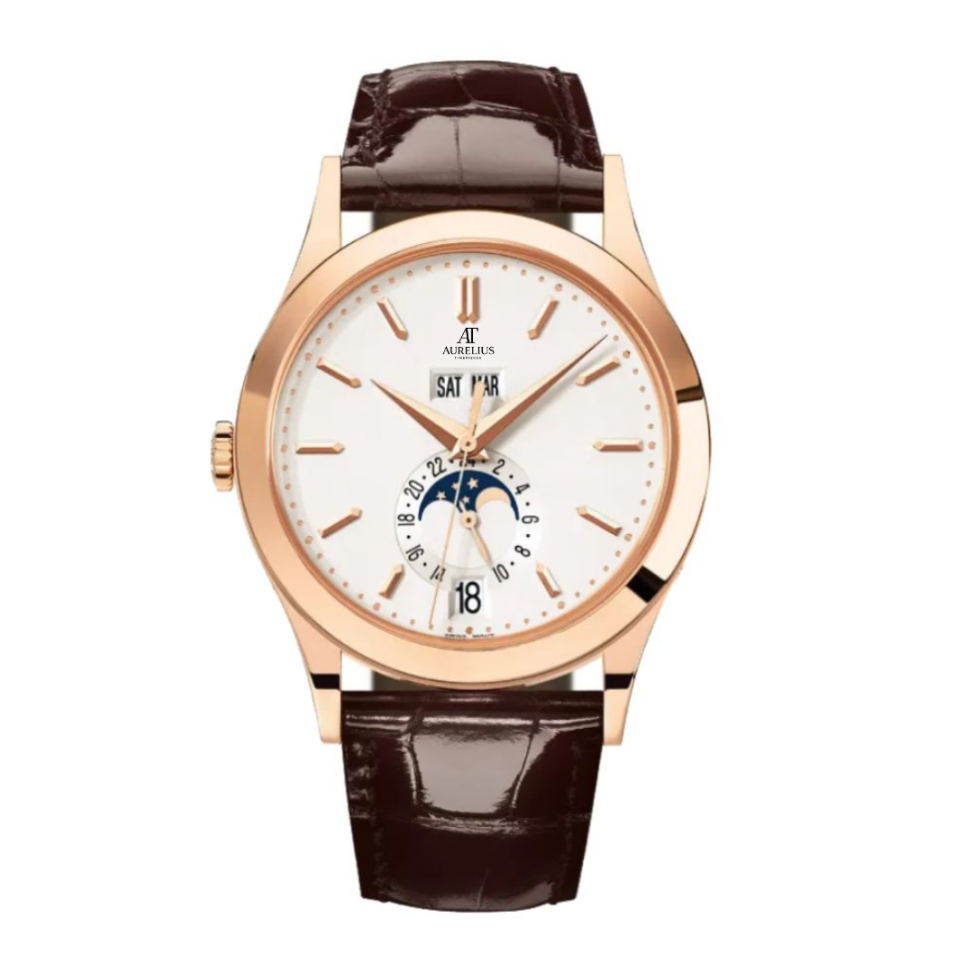Annual Calendar 38 – White Dial | Rose Gold Tone Case & Brown Leather Strap